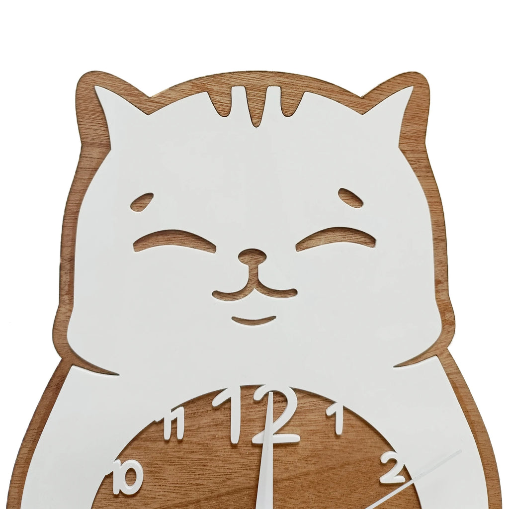 Waving White Cat Tail Wooden Pendulum Wall Clock for Kitty Pet Shop Cat Swinging Wall Clock Kitten Home Decor Cat Lovers Gift